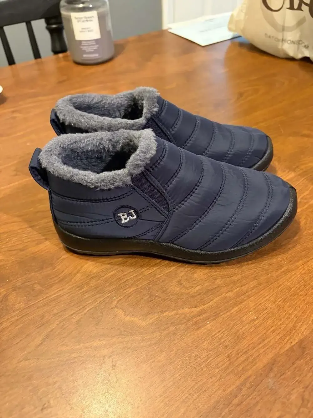 BJ Navy Blue Quilted Fleece-Lined Slip-On Winter Ankle Boots